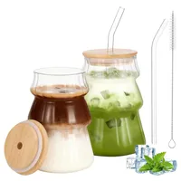 Hejo Latte Macchiato Gläser, 2 Stück Eiskaffee Gläser Becher, Matcha Glas Set, 500 ml Glasbecher mit Deckel und Strohhalm, Kaffeegläser für Weihnachten, Trinkglas für Eisbecher Smoothie Eistee Saft