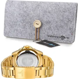 Alienwork Herren Damen Armbanduhr Quarz gold mit Edelstahl Metallarmband Kalender Datum grŸn elegant