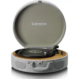 Lenco LS-66 Plattenspieler - Bluetooth® Empfang & Übertragung, 2 integrierte Lautsprecher, AT3600 Magnettonabnehmer, Riemenantrieb, Auto-Stop, 33/45 U/min, RCA-Anschluss, Holzgehäuse - Grau