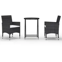 vidaXL 3-tlg Bistro-Set Poly Rattan und Hartglas Schwarz Modell 3