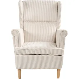 Beliani Ohrensessel ABSON Cord 68 x 95 x 73 cm Hellbeige