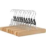 Famanu Hosenbügel Set mit 10 Holz-Hosenbügeln und Metallclips - Natur