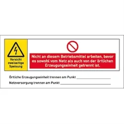Aufkleber Warnhinweis für eine PV-Anlage (Photovoltaikanlage), Folie, 140x60 mm