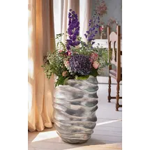 Dekoleidenschaft großer Übertopf Waves 61 cm hoch, silber, Antik glänzend, Blumentopf, Blumensäule, Pflanzgefäß. Blumenübertopf