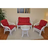 Rattani Rattanstuhl Rattangarnitur Rattangruppe Rio Rattansessel Sofa Rattantisch, Rattangarnitur mit Sofa, Sessel, Tisch und hochwertigen Kissen rot