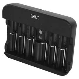 EMOS Akku-Ladegerät NiMH, NiCd für 6 Akkus, Schnell-Ladegerät 500 mA, für 1-6x AAA, AA, C, D, 9 V aufladbare Batterien, inkl. USB-C Kabel, Akkuschutz, Sicherheitsfunktionen