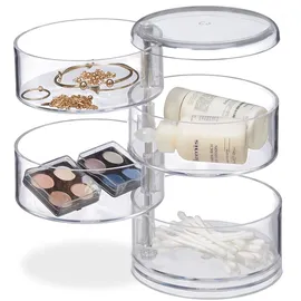 Relaxdays Kosmetik-Organizer mit drehbaren Fächern, Make Up Kit f. Lippenstift etc., Kosmetik-Tower Acryl, transparent