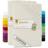 2er Set Lavea Topper Spannbettlaken - Spannbetttuch Jersey Topper Serie Maya, 90x200cm | 100x200cm, Creme Naturweiß, 100% Baumwolle, hochwertige Verarbeitung, mit Gummizug