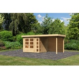 Karibu Gartenhaus Kerko 3 mit 240 cm Schleppdach inkl. Rückwand - 19 mm-242 x 217 cm-naturbelassen - 50% Rabatt auf Dacheindeckung