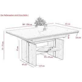HELA Tische Hela Tische, Funktionscouchtisch Ingo, Holzwerkstoff melaminbeschichtet, Artisan Eiche-Dekor, ausziehbar, höhenverstellbar, mit Lift 53-72cm