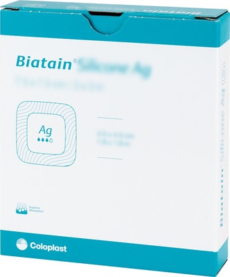 BIATAIN Silicone Ag Schaumverband 7,5x7,5 cm