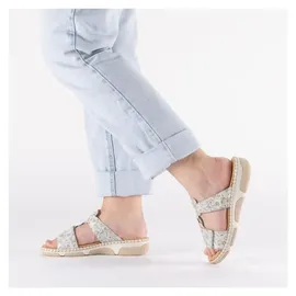 Rieker Damen Pantolette mit T-Riemen und Blumenmuster Weite H 66292, Größe:41 EU, Farbe:Mehrfarbig - Grau - 41