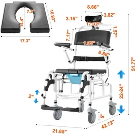 Vevor Duschrollstuhl 440 mm Toilettenstuhl Aluminiumlegierung mit Bremse weiß