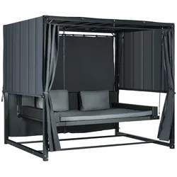Outsunny Hollywoodschaukel Stahl, PE Rattan, Mesh-Gewebe, Polyester