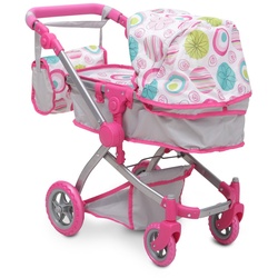 Puppenwagen pink Rose 9651B, verstellbarer Schiebegriff, Sonnendach, Tasche
