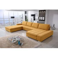 Wohnlandschaft Ecksofa VERONA-LINE U – Großzügige Couchgarnitur in U-Form mit Schlaffunktion, Bettkasten und hochwertiger Wellenfederung - Gold