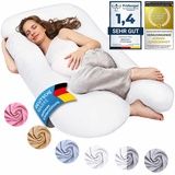 SMOOTHY Schwangerschaftskissen, Seitenschläferkissen, Lagerungskissen, Baby-Kissen & Stillkissen in U-Form mit abnehmbarem & waschbarem Bezug aus 100% Baumwolle (Junior XL, 120 x 70 cm, Weiß)