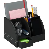 Relaxdays Schreibtischorganizer Kunstleder, Büro Organizer mit Schublade, 4 Fächer,