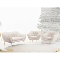 MKS MÖBEL Sofa PIRS 2 1 1, Pirs Loungesofa und Zwei Sessels, Moderne Sofa Set, Skandinavische Deko beige