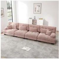 HAUSS SPOLE Schlafsofa für Wohnzimmer aus Chenille,Relaxsofa 4-Sitzer mit Kissen,Rosa rosa