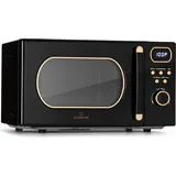 Klarstein Mikrowelle mit Grill, 800 Watt Mikrowelle Klein, 3-in-1Edelstahl-Mikrowelle Schwarz, Kleine 20 Liter Mikrowelle mit Auftau- und