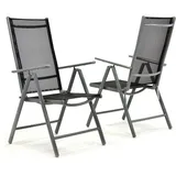 VCM VCM, 2er Set Klappstuhl Aluminium Komfortbreite Textilene schwarz Rahmen grau Garten