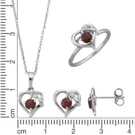 FIRETTI Schmuckset FIRETTI "Multipack Schmuck Geschenk Silber 925 Halskette Ohrstecker Ring Herz" Gr. 62, rot (silberfarben, rot, kristallweiß, rot, kristallweiß), Schmuck_Sets, Damen, 62, Silber 925 (Sterlingsilber), Schmuckset, mit Rubinen und Zirkonia (synth.)