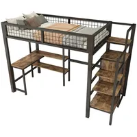 SOFTWEARY Hochbett mit Schreibtisch und Regal (90x200 cm) Metallbett mit Rausfallschutz, Jugendbett schwarz
