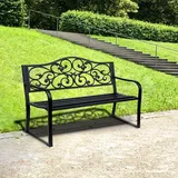 Parkbank Stahl Epoxid-beschichtet, Gartenbank 2-Sitzer mit ausziehbarem Tisch, Gusseisen-Armlehnen, Schwarz | wetterfest | bis 240 kg | 127x60x89 cm - Schwarz