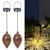 2PCS Solarlampen für Außen Garten,Solar Laterne für Außen Hängend Wasserdicht,Gartendeko,Gartenlaterne für Draußen,Metall Led Solar Laterne Für Draussen Baum Patio Garten Balkon Terrasse,Wegeleuchten