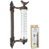 degawo Fensterthermometer Thermometer Fenster Vogel Wandthermometer Guss Garten Deko Wetter braun