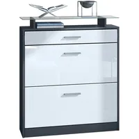 Vladon Schuhschrank Weiß Hochglanz Holzwerkstoff, 89x104x23 cm, Garderobe, Schuhaufbewahrung,