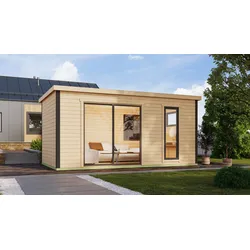Gartenhaus NORDIC HOLZ "AUSTIN 7", beige (natur), Fußboden im Gartenhaus, Massivholzdach, Holz, Gartenhäuser