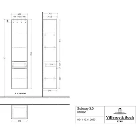 Villeroy & Boch Subway 3.0 Hochschrank 40 x 171 x 36,2 cm Kansas Oak / Aluminium glänzend