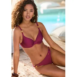 Bügel-Bikini JETTE "Giulia", Damen, Gr. 40, Cup D, lila (beere), Polyamid, leicht glänzend, Bikini-Sets, mit goldfarbener Glanzbeschichtung und Accessoires, Topseller