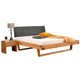 Lomadox Schlafzimmer-Set BRANTFORD-69, (Spar-Set, 3-tlg., Bettgestell Nachttische), Liegefläche 160x200, Polsterkopfteil, Kiefer massiv eichefarben geölt braun 298 cm x 100 cm x 222 cm