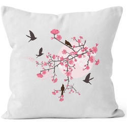 Autiga Dekokissen Kissenbezug Kirschblüten Vögel Vogel Blumen Blüten Flower Cherry Tree Birds 40×40 Baumwolle Autiga® weiß