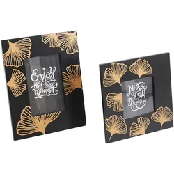 2er Pack LEONIQUE Bilderrahmen mit Ginko-Blatt und Spruch-Bild 10x10cm 10x15cm Schwarz/Gold