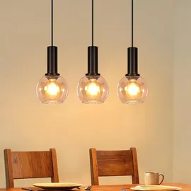GBLY Hängelampe 3-flg. E27 60 cm Glas Gold/Schwarz