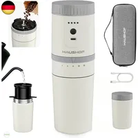 HAUSHOF Elektrische Kaffeemühle, Tragbares Kegelmahlwerk Kabellos in Weiß mit I