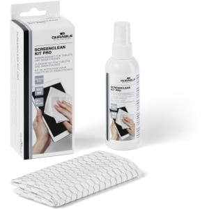 DURABLE Screenclean Kit Pro Bildschirmreiniger-Set, Reinigungsset speziell für Tablets, Smartphones, Touchscreens etc., 1 Set = 100 ml Reinigungsflüssigkeit + 1 Microfasertuch