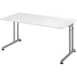 Hammerbacher höhenverstellbarer Schreibtisch weiß rechteckig, C-Fuß-Gestell silber 160,0 x 80,0 cm