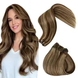 Hetto Braun Tressen Extensions Echthaar Weaving Tressen Echthaar Remy Extensions Glatt Tressen Extensions Haarverlangerung Dunkelbraun Highlights Rotblond #4/27 70g 30 cm