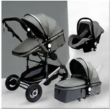 TPFLiving Kombi-Kinderwagen 3in1 Set - Modell 2 Stoff - Grau