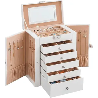 Songmics Schmuckkästchen weiß, beige 26,0 x 15,5 x 32,0 cm, 1 St.