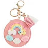 FOMIYES Kompakter Spiegel Schlüsselanhänger PU-Leder Reise Taschenspiegel Regenbogen Quaste Tasche Anhänger Kleiner Make-up Spiegel Schlüsselanhänger für Geldbörse Handtasche Mädchen Geschenk Rosa