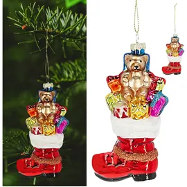 Cepewa Christbaumschmuck Nikolausstiefel Geschenke | Glas 6x12x4cm bunt Baumschmuck Anhänger Weihnachtsschmuck (1 x Christbaumschmuck Nikolausstiefel)