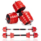 Kurzhantel Hantel 4in1 Set Kurzhantel Langhantel verstellbar Gewichte 20, 30 & 40 KG für Krafttraining Hanteltraining Dumbbell Training Bodybuilding Fitness Sport, (Set, Premium-Trainingsset), Geräuscharm und Bodenschonend rot