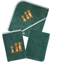 Wörner Handtuch Set »Erdmännchen pinie Kapuzenbadetuch mit 2 Waschhandschuhen«, (Spar-Set, 3 St.), mit süßer Stickerei Erdmännchen, braun