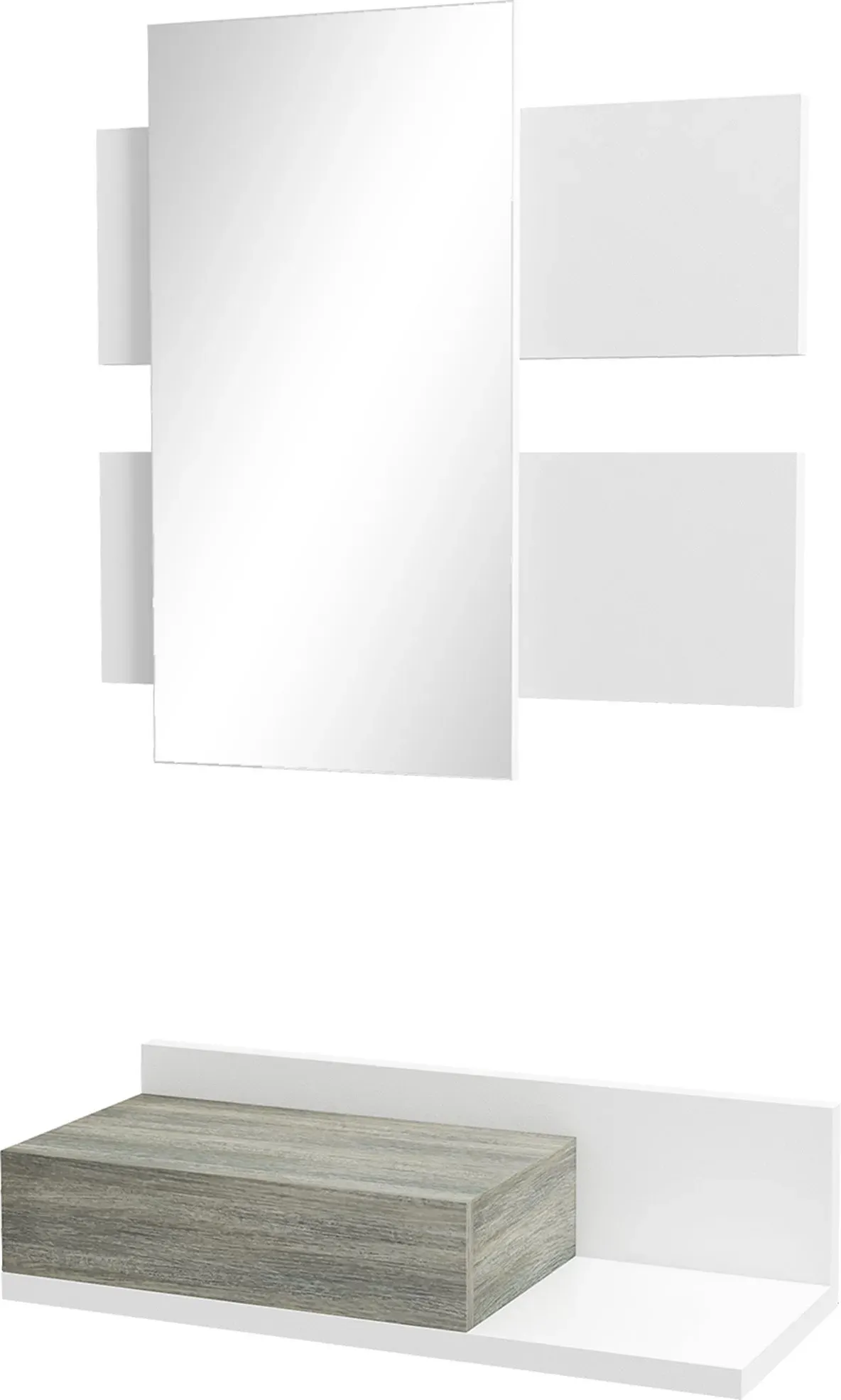 HOMCOM Eingangsmöbel 2 in 1 mit Wandspiegel 75x3,5x75 cm und Schublade 75x30,5x20 cm, Eingangsset aus MDF und Glas, Grau und Weiß   Aosom